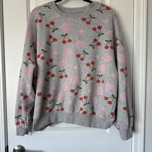 Gray Sweatshirt and Sweatpants Set with Cherry and Heart Print